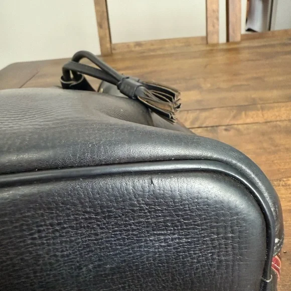 Vintage Dooney & Bourke Black Latigo Leather Bucket Bag Brass Western Boho - Picture 10 of 16